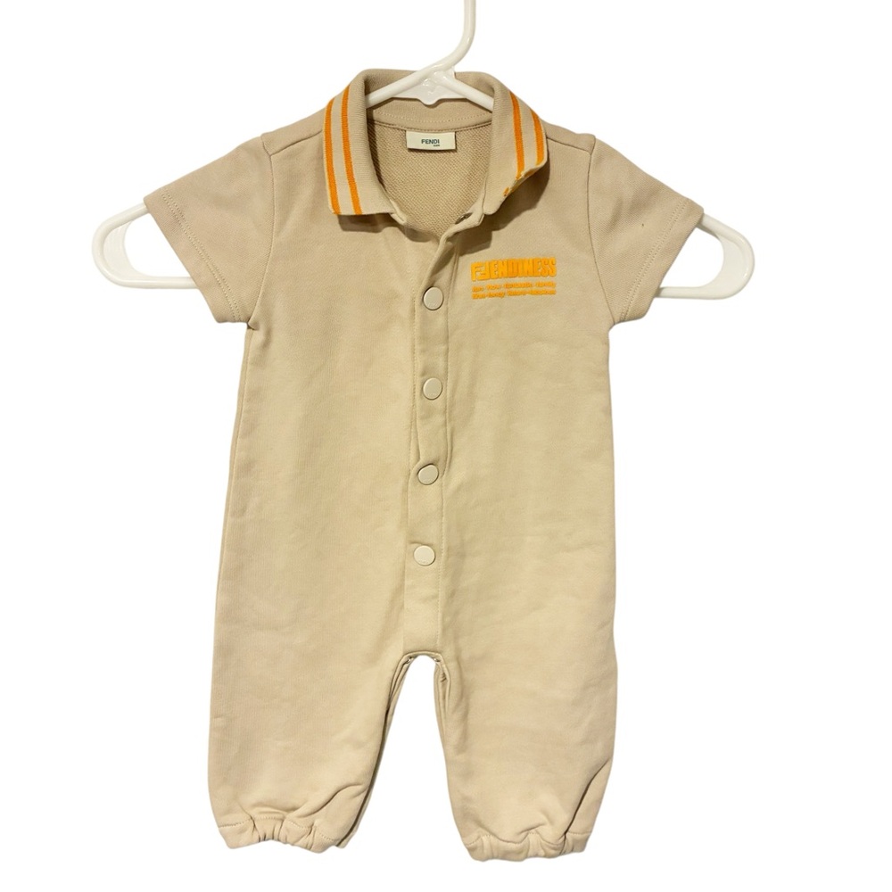 Fendi Baby 6 Months Tan Orange One Piece Jumper‎ Button Close Short Sleeve